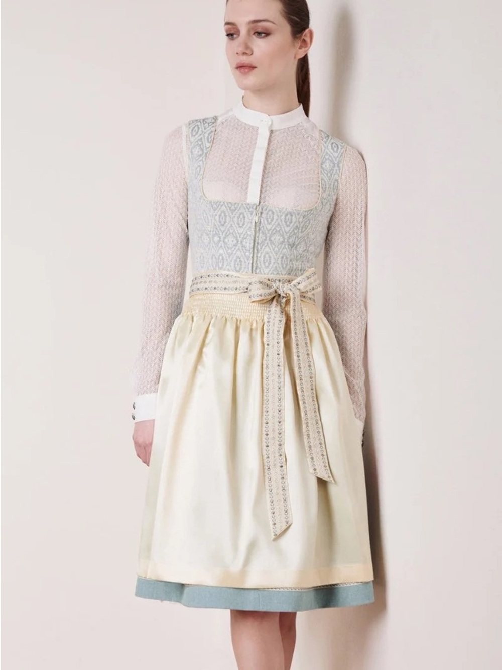 NWT Kruger Araminta Dirndl Dress with Cream Satin Apron with Embroidered Sash